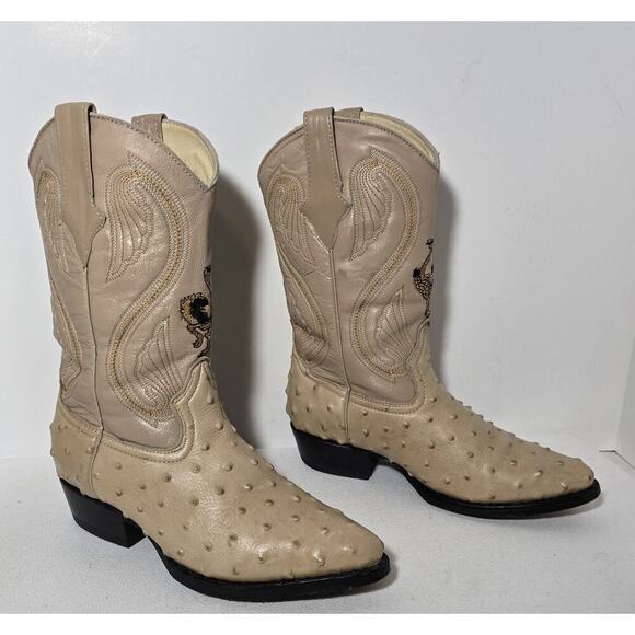 Sebastians Mexican Cowboy Boots Leather & Ostrich Mex 24 1/2 US MEN 5.5 WM 7-7.5 - Picture 6 of 12
